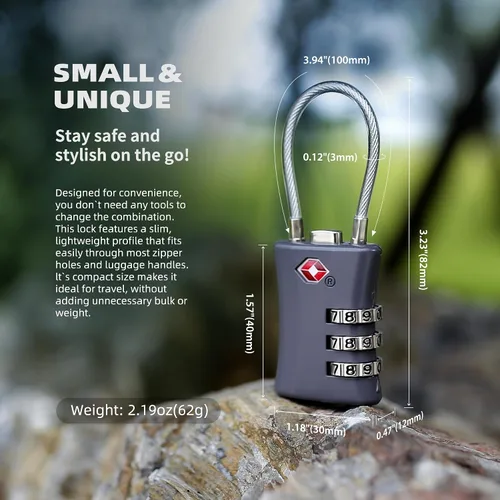 Miniatura 2 de TSA Locks for Luggage, Small Combination Padlock with Cable, Luggage Locks TSA Approved for International Travel Essentials, Suitcase, Backpack