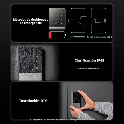 Miniatura 7 de Aqara Smart Lock U100, cerradura inteligente sin llave con huella dactilar para puerta con Apple Home Key, teclado táctil, cerrojo electrónico