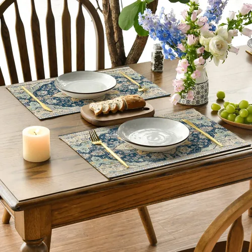Miniatura 3 de Artoid Mode Juego de 4 manteles individuales estilo boho de plata, 30x46 cm rústicos de estilo granja para decoración mágica de mesa de otoño