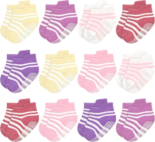 Miniatura 15 de GRPSKCOS - Calcetines antideslizantes para niños pequeños de 12 pares, calcetines antideslizantes para tobillos para niñas y niños, calcetines
