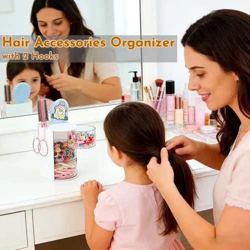 Miniatura 3 de Organizador de accesorios para el cabello con soporte para cepillo de pelo, organizador giratorio de 3 cajones para brochas de maquillaje, pinzas