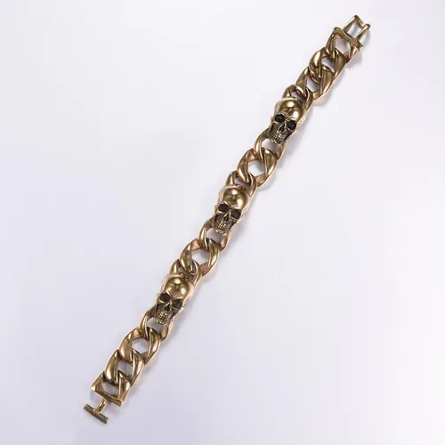 Miniatura 24 de U7 Pulseras góticas de calavera para hombres y mujeres, acero inoxidable, chapado en oro de 18 quilates, plata, negro, punk, esqueleto punk