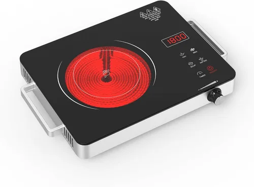 WABK Placa eléctrica portátil, quemador de encimera infrarrojo de 1800 W con asa, estufa eléctrica de un solo quemador de 110 V con perilla y