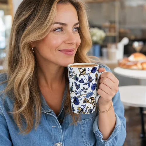 Miniatura 7 de Taza de café de porcelana de hueso, taza de café alta, taza de té floral de 14 onzas, taza de café alta, regalos para mujeres y madres, regalos