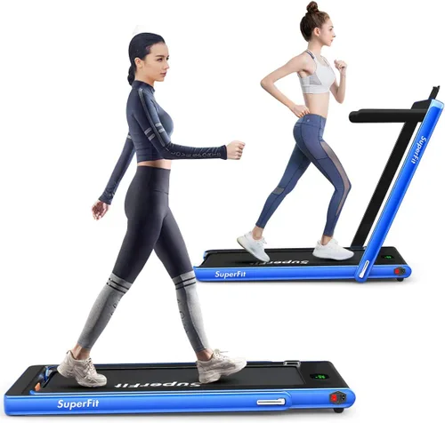 Treadmil - Caminadora plegable portátil 2 en 1 con modos de caminar y correr y correr debajo del escritorio, caminadora debajo del escritorio, Azul