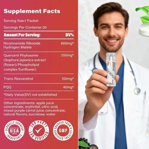 Miniatura 2 de Suplemento de resveratrol NAD, suplemento líquido NAD+ de 1000 mg, con ribósido de nicotinamida, resveratrol y PQQ, suplementos NAD para hombres