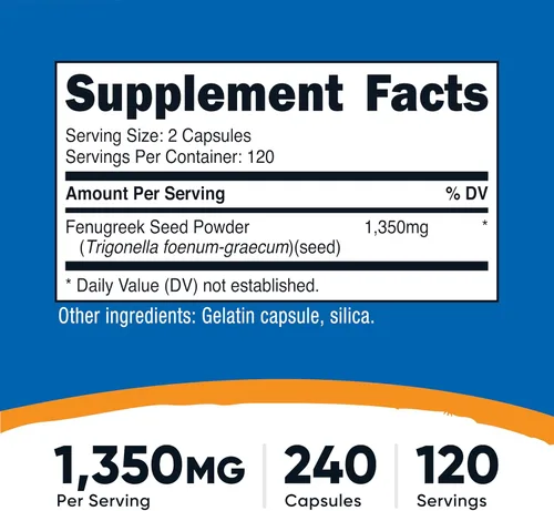 Miniatura 2 de Nutricost Semilla de fenogreco 1350 mg, 240 cápsulas (3 botellas) - Sin gluten, sin OMG