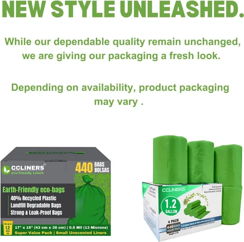 Miniatura 2 de Bolsas de basura pequeñas biodegradables de 1.2 galones (440 quilates) de 5 litros, ecológicas, color verde, mini bolsas de basura de 1 galón