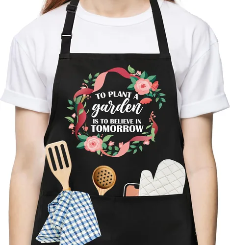 Miniatura 29 de Divertido delantal de cocina para mujeres y hombres, delantal de cocina para hornear con 2 bolsillos, lindo regalo de cumpleaños, Navidad, día
