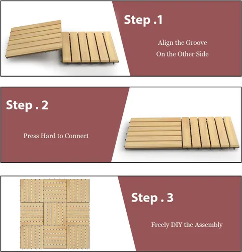 Miniatura 4 de Giantex Azulejos entrelazados para terrazas de patio, azulejos de madera de acacia, montaje sin herramientas, adoquines de patio compuestos