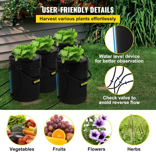 Miniatura 5 de VEVOR Sistema Hidropónico DWC, 5 Galones 4 Cubetas, Cubo de Cultivo de Agua Profunda, Kit de Cultivo Hidropónico con Bomba, Piedra de Aire