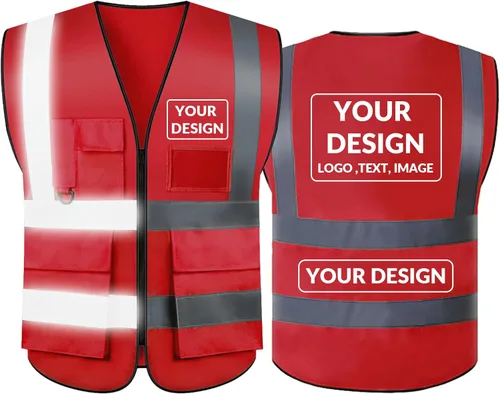 Miniatura 10 de BeautyWill Chaleco de seguridad con logotipo personalizado, Hi Vis Clase 2, chaleco reflectante de construcción unisex con 5 bolsillos