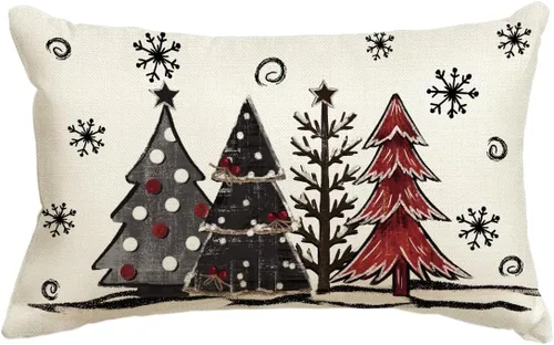 Miniatura 8 de AVOIN colorlife Funda de cojín decorativo de árboles de Navidad a cuadros búfalo rojos y negros acuarela, 16 x 16 pulgadas, funda de cojín