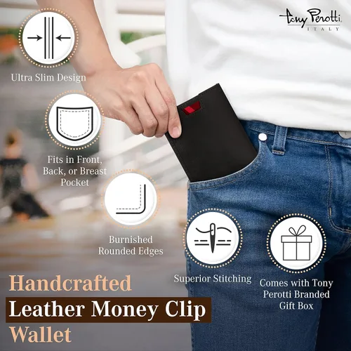 Miniatura 5 de Tony Perotti Cartera de piel italiana ultrafina RFID para hombre, bolsillo frontal con clip para dinero con ranuras para tarjetas de crédito