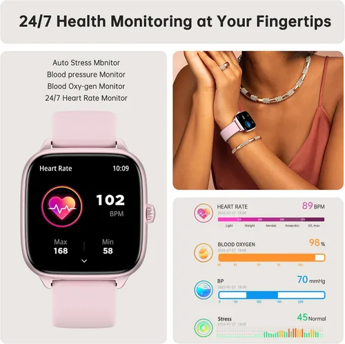 Miniatura 3 de JYUAJOI Reloj Inteligente de Salud y Fitness (Responder/Realizar Llamadas), Reloj Inteligente con Monitor de Frecuencia Cardíaca 24/7, Rastreador