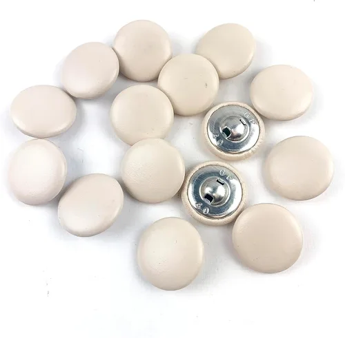 Miniatura 18 de Heyiwell 30 botones redondos cubiertos de cuero con vástago de metal, para vestidos de novia, camisas, vestidos, manualidades de costura (beige, mm)