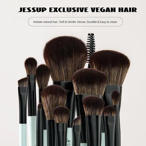 Miniatura 2 de Jessup Juego de brochas de maquillaje, 10 piezas, doble cara para base, contorno, rubor, iluminación, mezcla de cejas, sombra de ojos, delineador