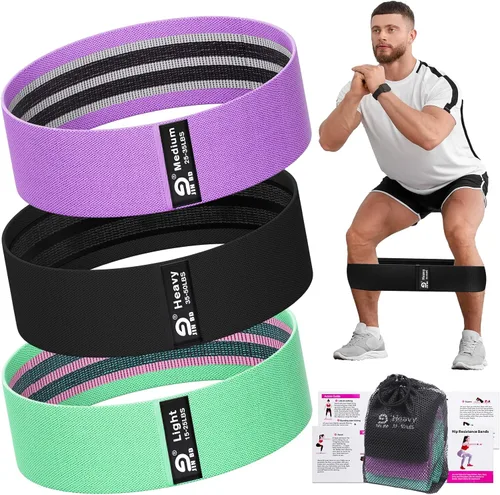Booty & Resistance Bands – 3 Level Non-Slip Fabric Exercise Bands for Legs & Glutes, Women & Men, Squats, Hip Thigh Training, Yoga, Pilates, Home