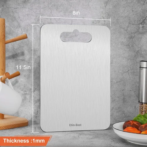 Miniatura 7 de Tabla de cortar, tabla de cortar de acero inoxidable para cocina, carne, frutas, verduras, S 11.5 x 8 pulgadas