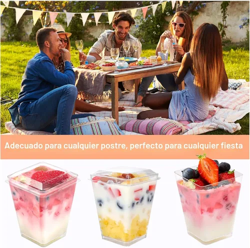 Miniatura 6 de EASERCY Paquete de 100 tazas de postre de plástico de 5 onzas con tapas, taza de yogur para parfait/aperitivo con tapas para fiestas, mini tazas