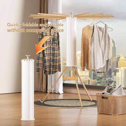 Miniatura 7 de Trípode plegable para secado de ropa, madera de haya y soporte de lavandería portátil, colgador plegable que ahorra espacio con 16 brazos