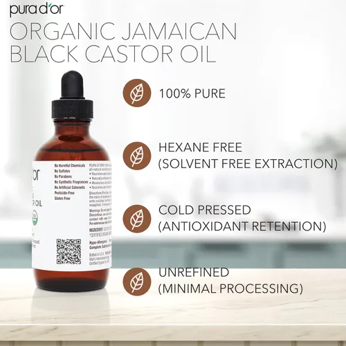 Miniatura 6 de PURA D'OR 4 Oz Aceite de Ricino Negro Jamaicano Orgánico - Aroma Natural Ahumado - Con 2 Cepillos Vacíos de REGALO - 100% Puro Certificado por