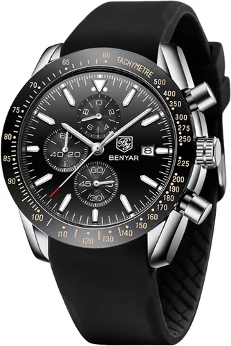 Miniatura 11 de BY BENYAR - Reloj para hombre, cronógrafo analógico de cuarzo, impermeable, luminoso, de diseñador, relojes de pulsera para hombre, para negocios