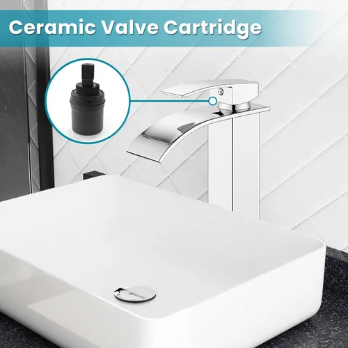 Miniatura 6 de gotonovo - Grifo tipo cascada alto para baño, grifo de baño de una sola manija para lavabo de 1 agujero, grifo de lavabo de acero inoxidable