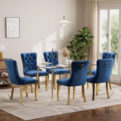 Miniatura 64 de Baysitone Juego de mesa de comedor de vidrio de 51 pulgadas para 4, juego de 5 piezas moderno de comedor, mesa de cocina rectangular de vidrio con 4