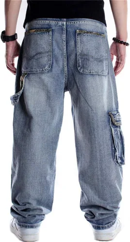 Miniatura 2 de LUOBANIU Pantalones de mezclilla holgados para hombre, pantalones de hip hop, ajuste holgado, estilo vintage de los años 90, pantalones cargo