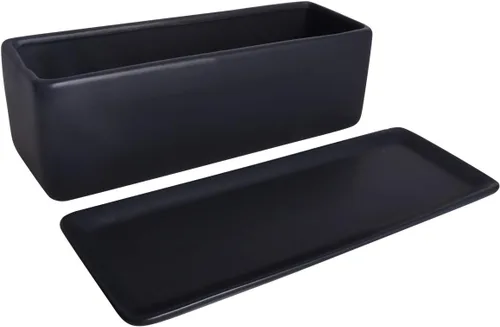 Miniatura 3 de Vencer Maceta rectangular moderna minimalista de cerámica para suculentas de 12 pulgadas, caja con ventana con platillo, soporte de escritorio