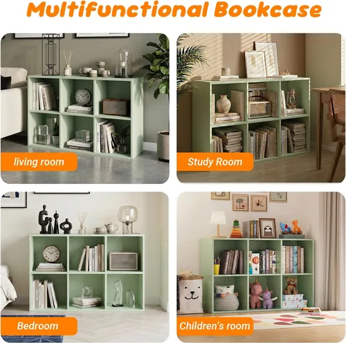 Miniatura 6 de Organizador de almacenamiento de 6 cubos, estantería de cubo para niños, estantería de cubo verde con panel trasero cerrado, paneles gruesos, kit