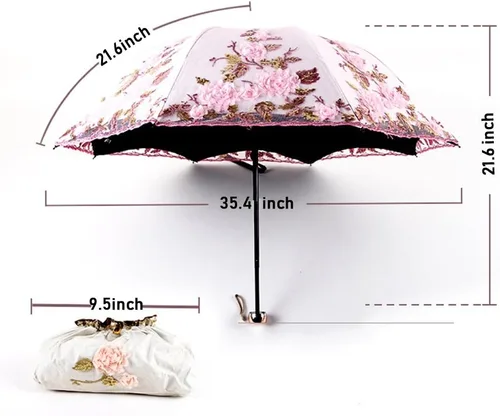 Miniatura 165 de Honeystore Sombrilla bordada con flor 3D plegable UV con encaje clásico