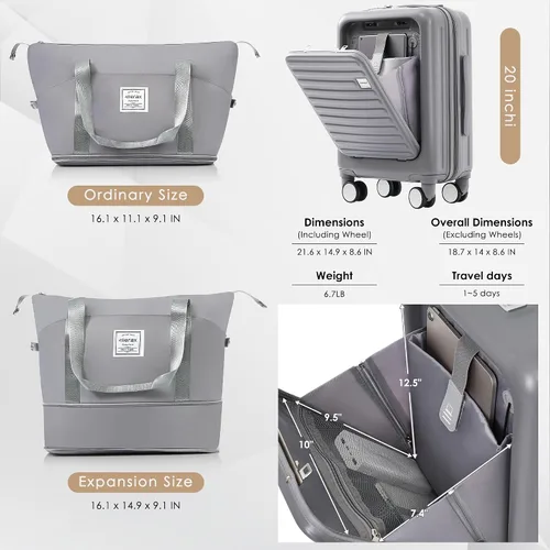 Miniatura 34 de Merax Juego de equipaje rígido ABS expandible de 3 piezas con rueda giratoria Maleta TSA Lock Suit Case, Negro -, Juego de 2 piezas, Equipaje