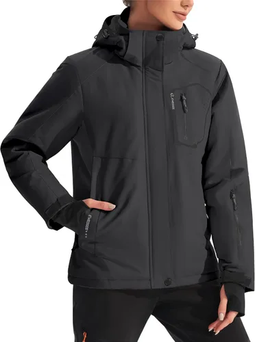 Ewedoos Chaquetas de esquí de nieve para mujer con capucha desmontable, resistente al viento, chaqueta de snowboard de invierno para mujer