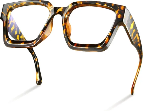 livho Marco de gafas de gran tamaño para mujer y hombre, lentes rectangulares de moda para computadora, marco elegante *Tortuga de coco