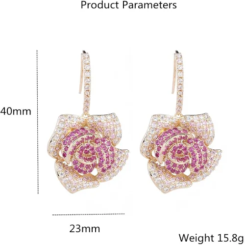 Miniatura 6 de Huggie CZ Flower Dangle Stud Earrings for Women Girls with Charms Fashion Luxury Pave Rhinestone Filigree Camellia Rose Dainty Crystal Drop Dangling