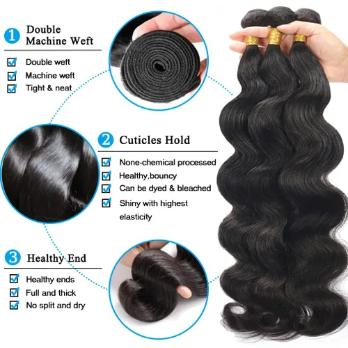 Miniatura 3 de Cirvty - Manojos de cabello humano brasileño ondulado 12A, 24, 26, 28 pulgadas, 100% tejido virgen sin procesar, 3 manojos de cabello humano