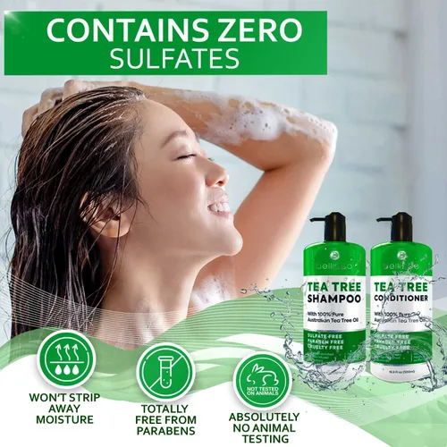 Miniatura 6 de BELLISSO Champú de aceite de árbol de té, juego de acondicionador y suero, sin sulfatos, hidratante, calmante para la picazón del cuero cabelludo