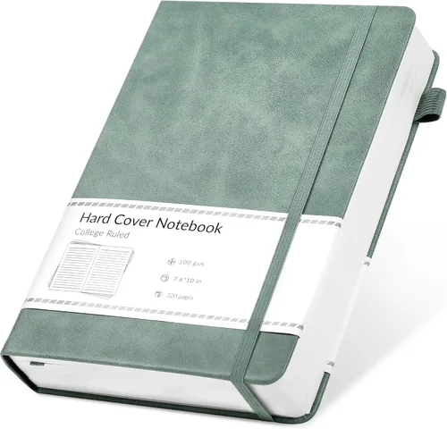 CAGIE Cuaderno rayado, 320 páginas, cuaderno de rayas universitarias, diario grueso de papel de 3.53 oz/yd², diario B5 de tapa dura de cuero para