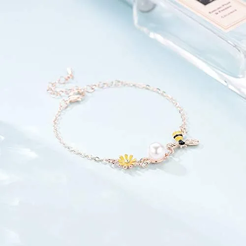 Miniatura 4 de Eiffy Pulseras de girasol de abejorro de miel amarilla con circonita cúbica para mujer, palmeras de coco, sandía, joyería
