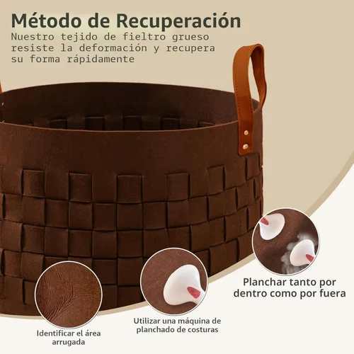 Miniatura 3 de BOLDMONKEY Cesta de lavandería de 20 x 20 x 11.8 pulgadas, canasta grande de tela de fieltro con asa de cuero, cesta redonda para ropa sucia