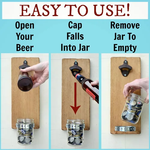 Miniatura 2 de Abridor de botellas de esquí, tablero de madera de montaje en pared con tapa extraíble y abridor de hierro fundido, regalo de esquiador rústico