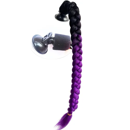 Miniatura 6 de Copa de ventosa para casco de motocicleta, coletas rizadas, trenzas de pelo de fibra sintética, colas de caballo color degradado, 22 pulgadas