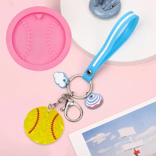 Miniatura 5 de Molde de silicona de béisbol para llavero de pelota deportiva, 6 unidades, cascos de voleibol de fútbol, megáfono, camiseta de resina, moldes