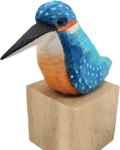 Miniatura 39 de Figura de pájaro de madera Azure Tit, tilo tallado a mano, marrón claro, decoración moderna para el hogar, regalo de pájaro