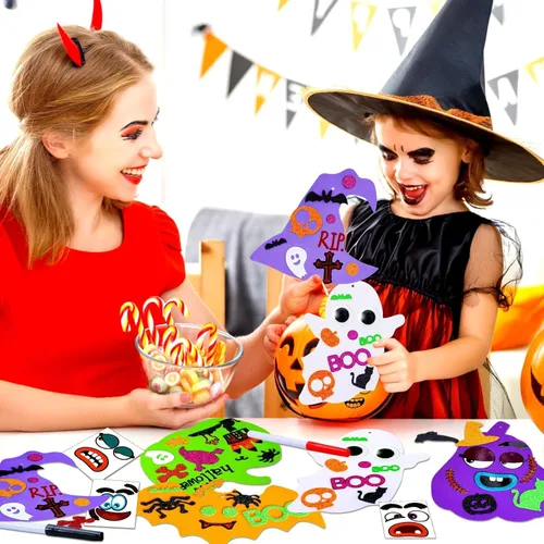 Miniatura 6 de Garma Juego de 330 calcomanías de espuma, manualidades de Halloween para niños, calabaza, fantasma, araña, murciélago, bruja, sombrero de bruja, kit