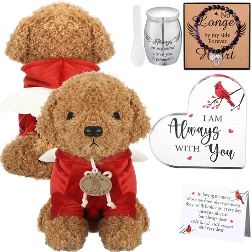 Miniatura 8 de Kenning Juego de Regalo Funerario de 5 Piezas para Cremación, Oso de Peluche para Cenizas con Cuchara, Pequeña Urna de Recuerdo, Placa Memorial
