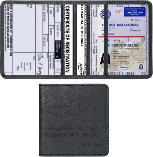 Miniatura 13 de TILDOSAC Titular de la tarjeta de registro y seguro de automóvil de cuero para guanteras de automóvil, organizador de documentos con cierre magnético