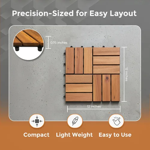 Miniatura 2 de Majestick Goods Azulejos entrelazados de madera de acacia, fácil instalación para suelos de patio y pasarelas con drenaje de base elevada, 12 x 12 x